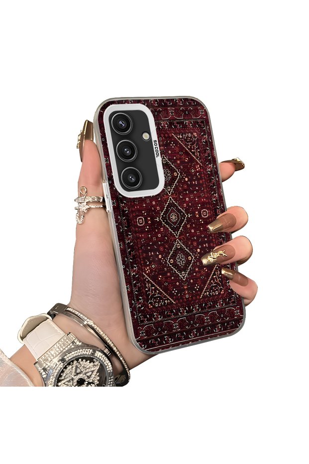 Samsung Galaxy S25 Compatible Silicone Edge Hard Back Case Carpet Patterned Couple Phone Case