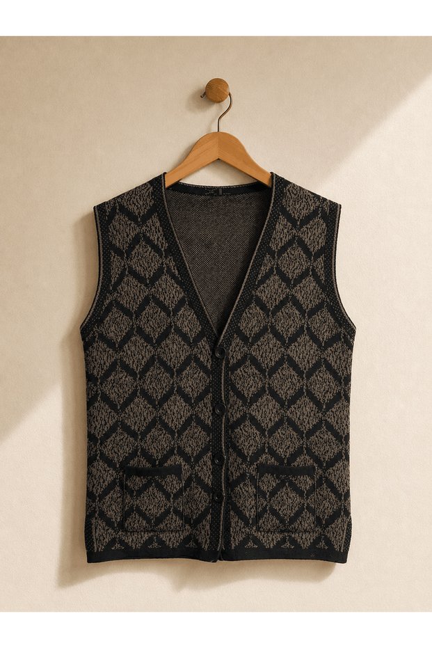 Baklava Patterned Mother's Vest - Black & Dark Mink