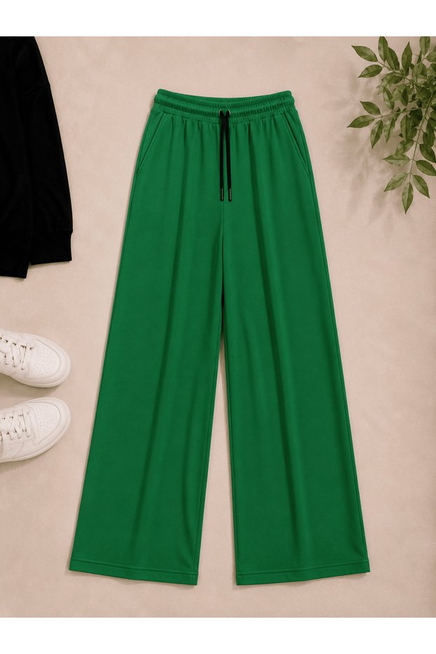 Elastic Waist Sweatpants - Green