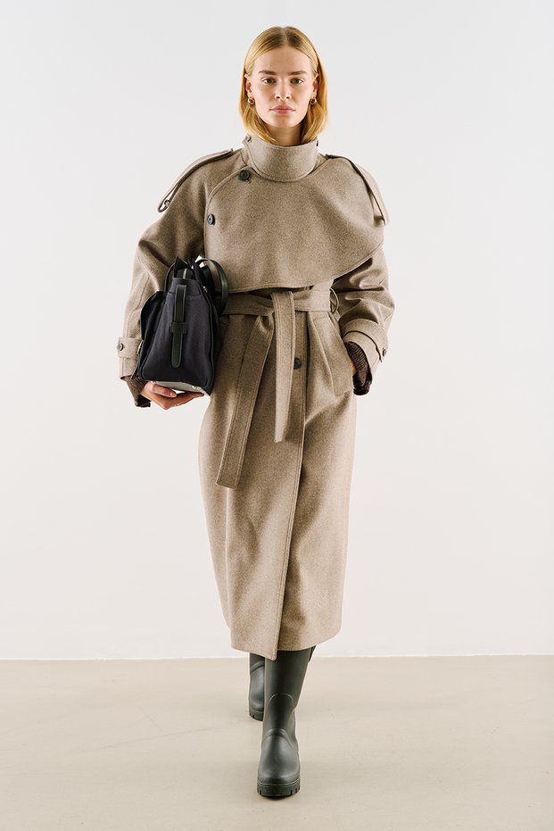 Shawl-Detail High-Collar Design Coat Mink