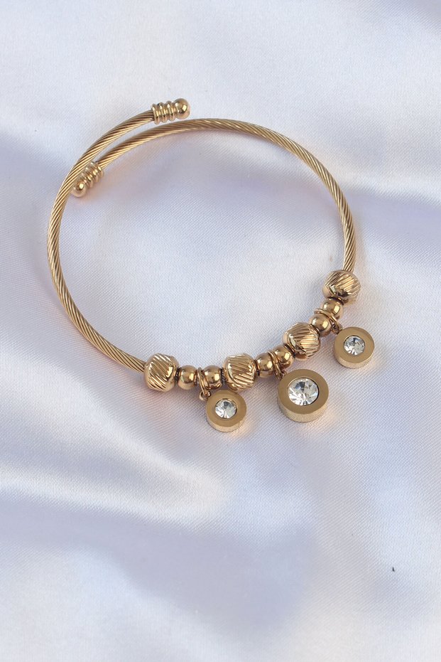 316L Steel Gold Color Zircon Stone Model Charm Bracelet