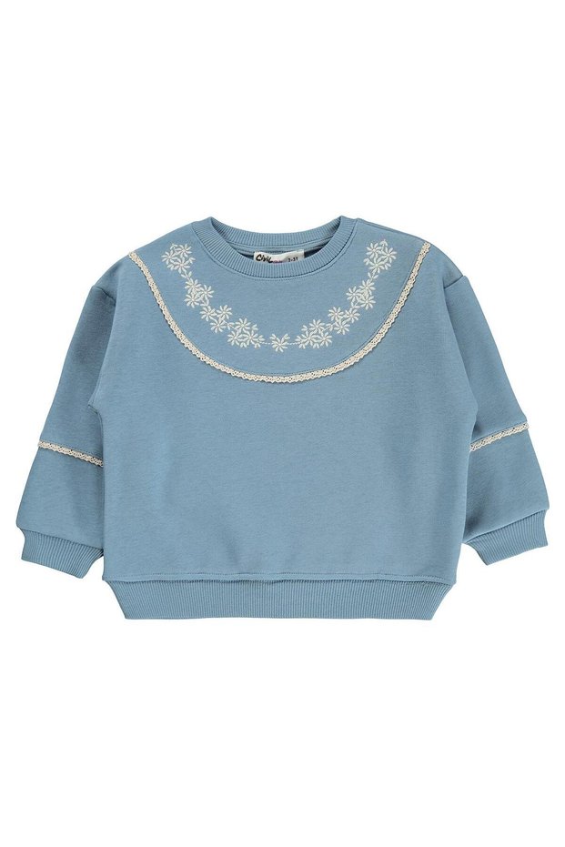 Floral Embroidered Sweatshirt for 2-5 Years Old - Blue