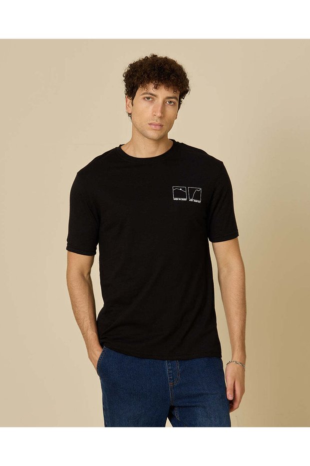 Men Black Embroidered T-Shirt