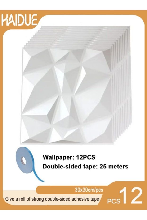 12 PCS 3D Wall Panels, 3D Texture PVC Wallpaper, Diamond Design Decorative Wall Cover, Each 30x30cm