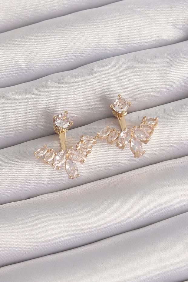 Brass Gold Color Zircon Stone V Model Earrings