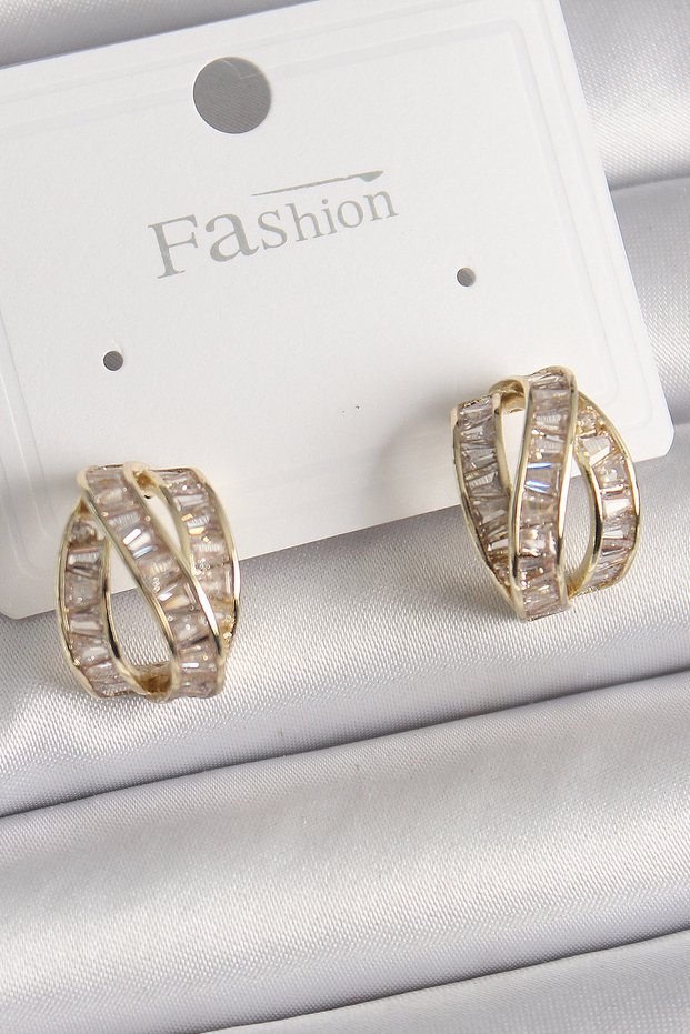 Brass Gold Color Zircon Stone Knot Ring Model Women's Earrings