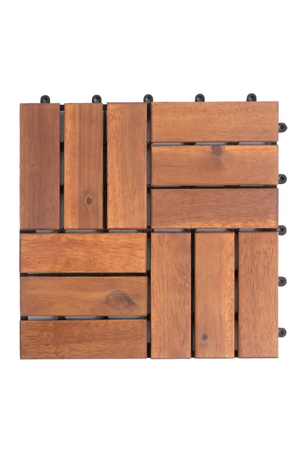 Acacia Wood 12-Slat Floor Deck Tiles (30 x30 cm, 6 Pc.)