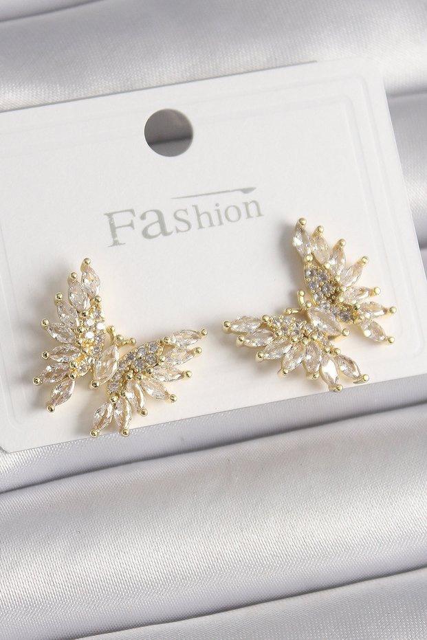 Brass Gold Color Zircon Stone Butterfly Model Women's Earrings