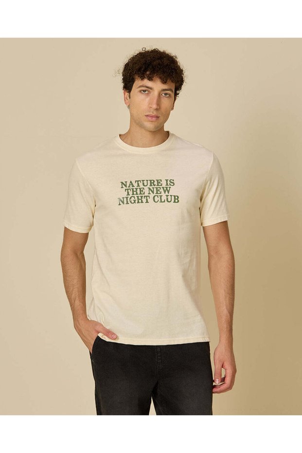 Men Cream Slogan T-Shirt