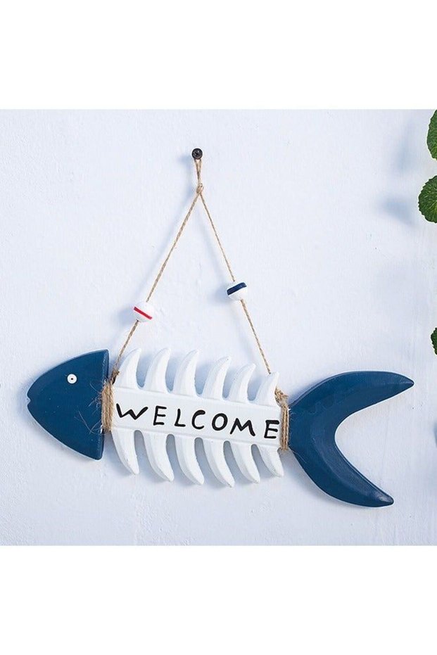 Mediterranean Fish Pendant Vintage Wooden Fish Hanging Ornament Wall Art Decoration Nautical Coffee Bar Home Decor Gifts