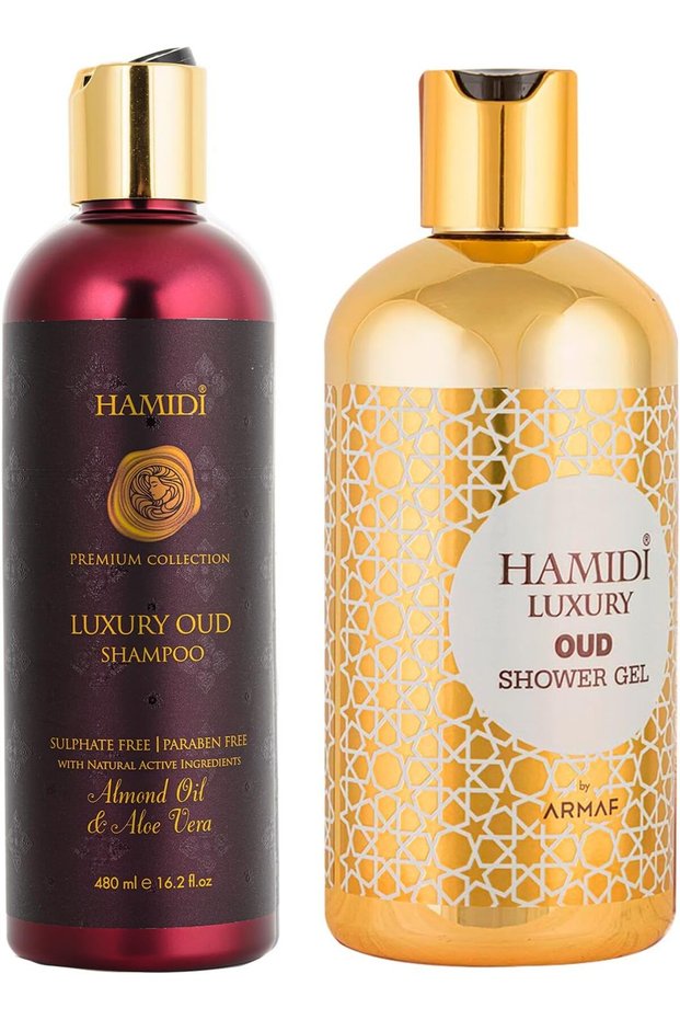 Hair & Skin Care Kit Luxury Oud Collection | Almond Oil & Aleo Vera Shampoo 480ml | Oud Shower Gel 500ml | Alcohol Free | For Men & Women | Sulphate & Paraben Free | Combo | Daily Use