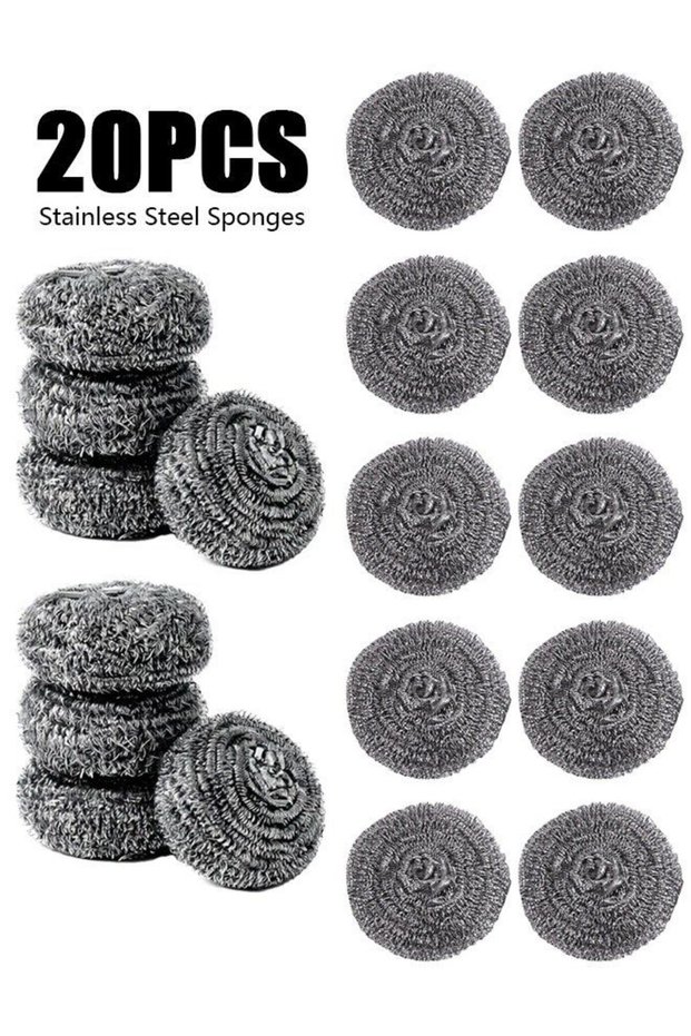 20PCS Stainless Steel Scrubbing Sponges, 18g Heavy Duty Steel Wool Scrubber Pads, Durable Metal Cleaning Balls for Kitchen Pots Pans Sinks, Tough Stain Remover Cleaning Tools