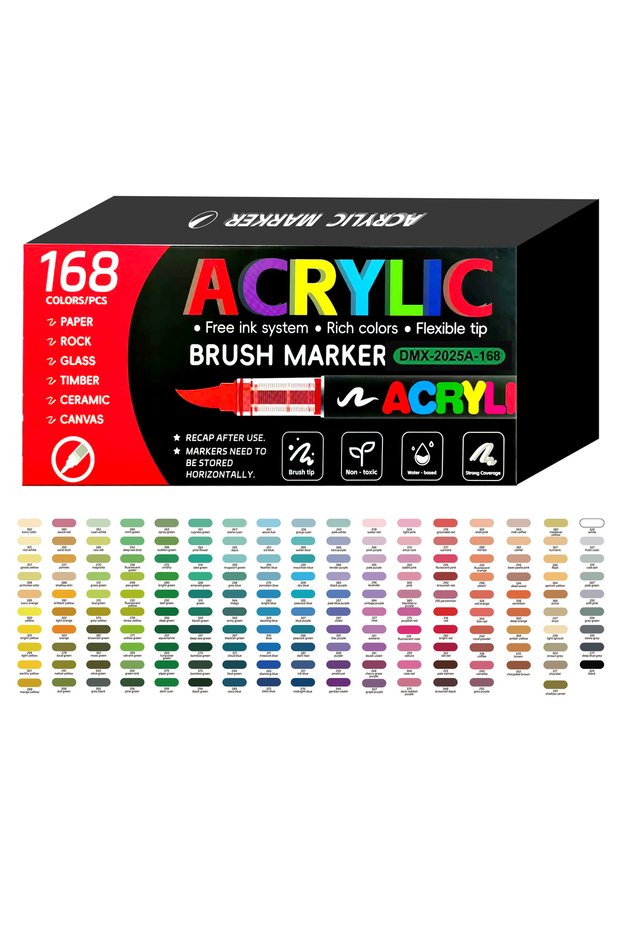 168 Colors 12-72 Colors Acrylic Paint Pens Markers Brush Tip Paint Markers for Rock Painting Wood Ca