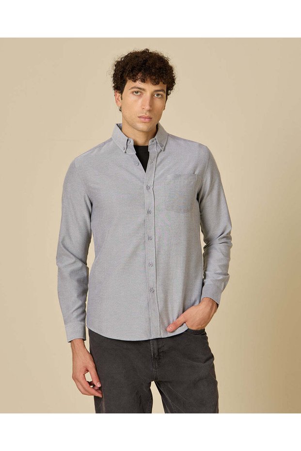 Men Grey Plain Shirt