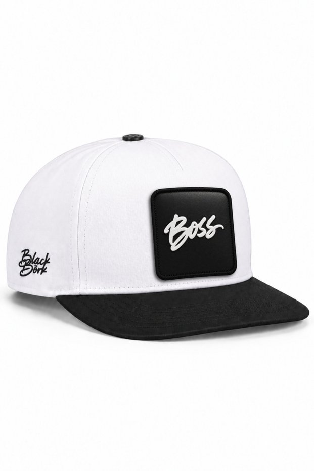 Black-and-White Hip-Hop Hat with the Boss Logo