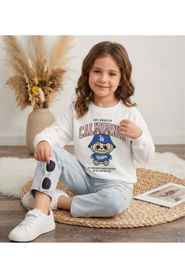 Girl's White Long Sleeve Sweatshirt