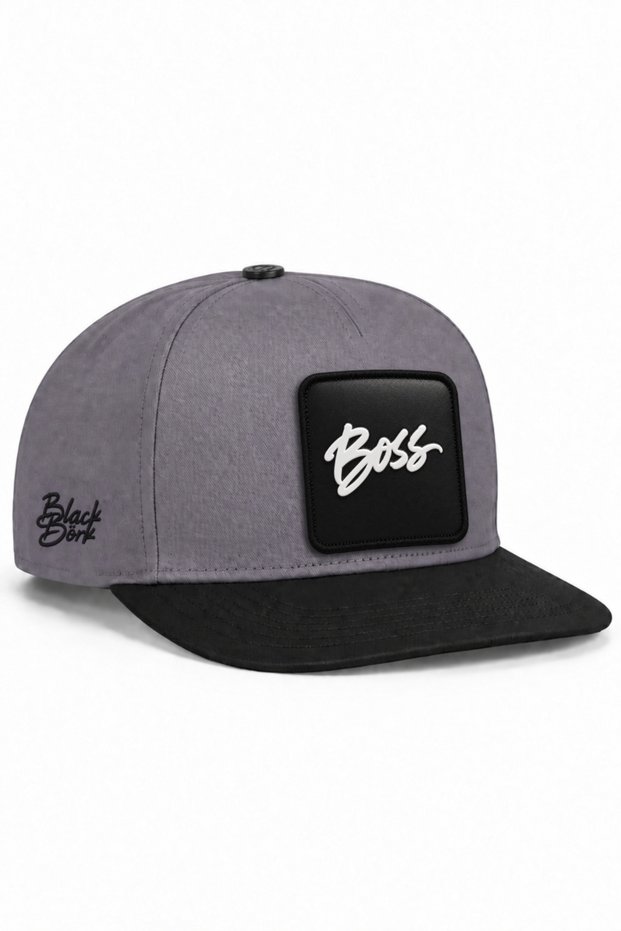 Black-and-Gray Hip-Hop Cap with the Boss Logo