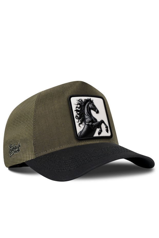 Horse Logo Cordura Black-Khaki Trucker Hat