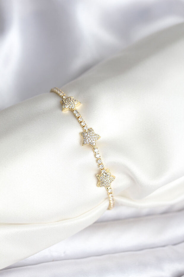 Star Model Zircon Stone Gold Color Brass Waterway Women's Bracelet