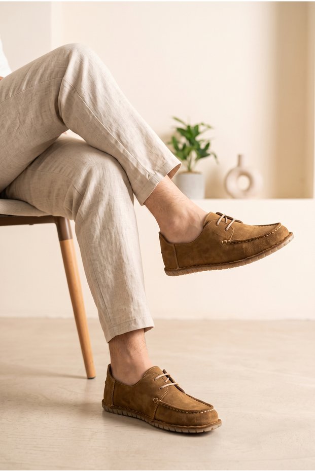 Women's Suede Lace-Up Loafers with Stitched Comfortable Casual Shoes