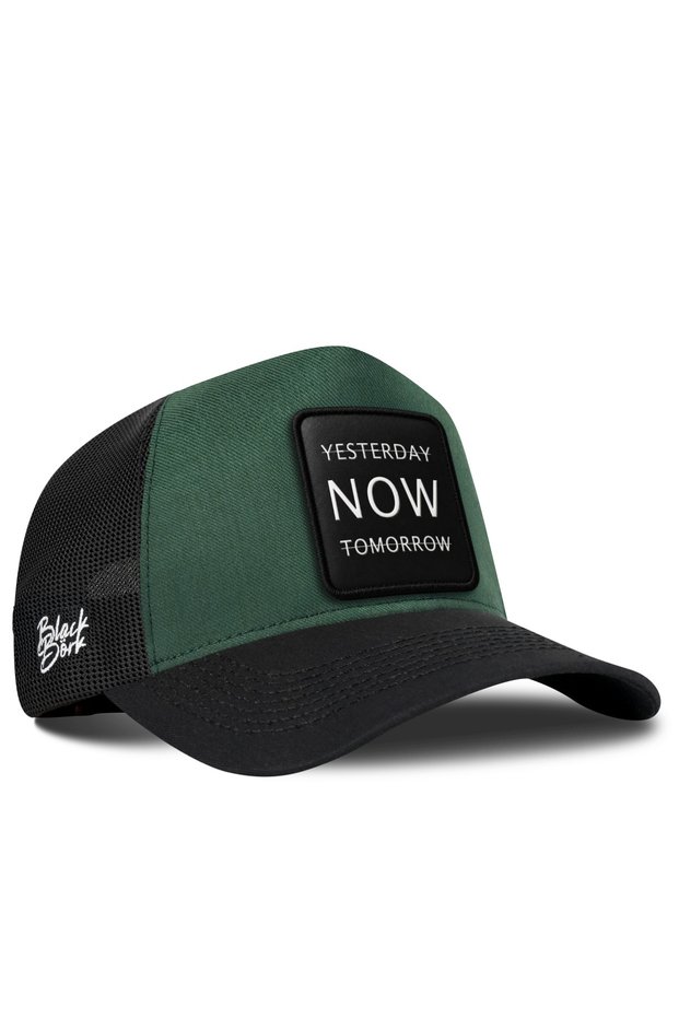 Yesterday Now Tomorrow Logo Cordura Black-Petrol Green Trucker Hat