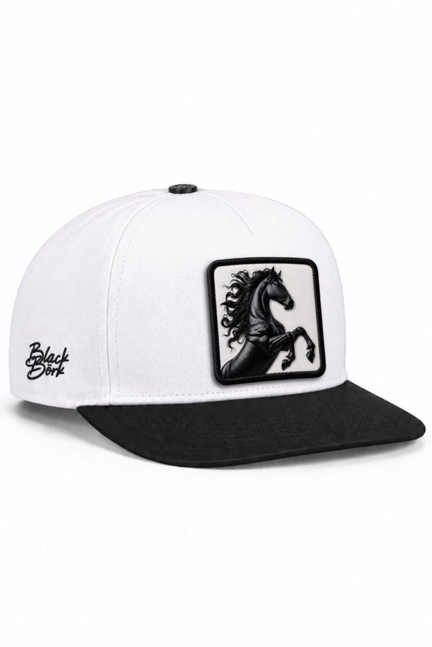 Black-White Hip Hop Hat with Horse Logo