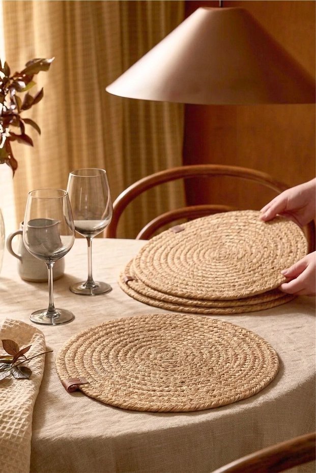 4-Piece Handmade Wicker American Service Set 36 cm Supla Runner Presentation