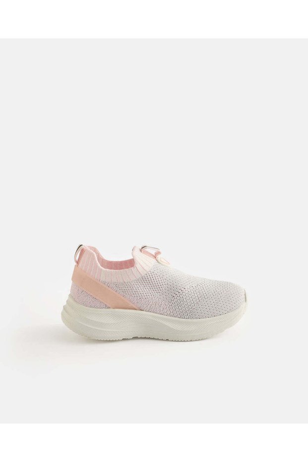 Girls White and Pink Knit Slip-On Sneakers