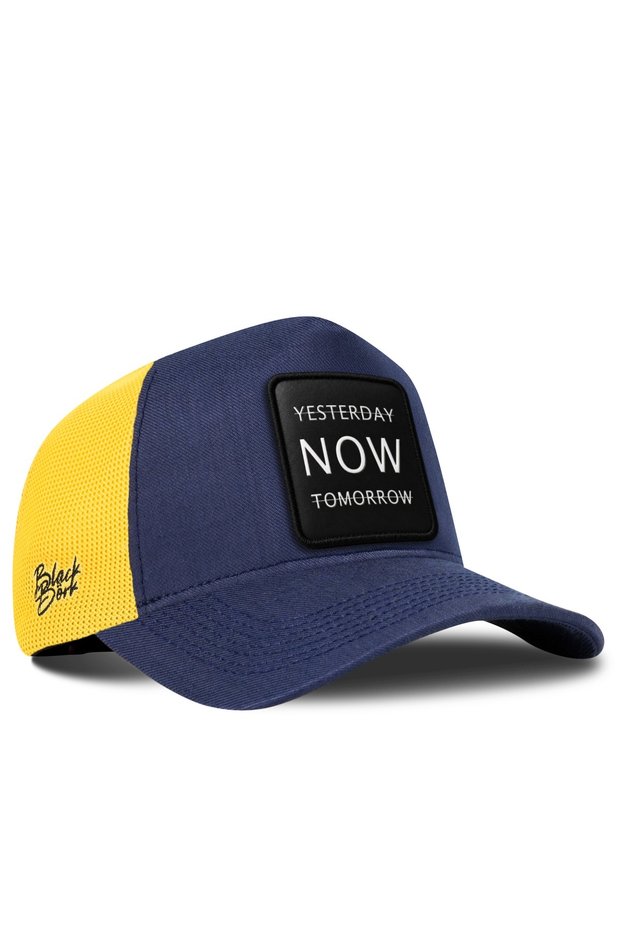Yesterday Now Tomorrow Logo Cordura Navy Blue-Yellow Trucker Hat