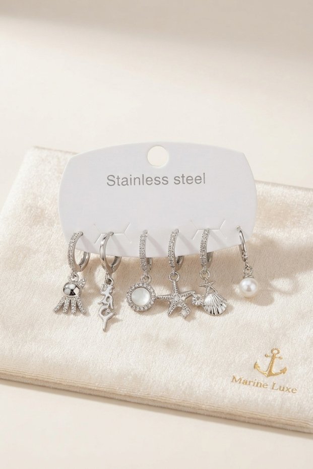 316L Steel Silver Color Sea Concept Earring Set