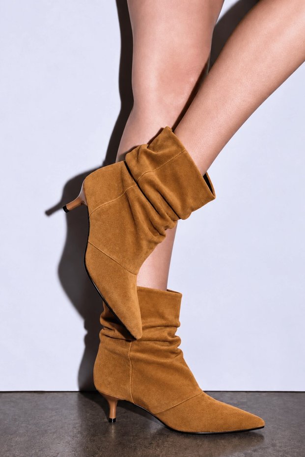 Arora Women's Suede Tan Pointed Toe Thin Heeled Stylish Daily Boots 5 cm Heel