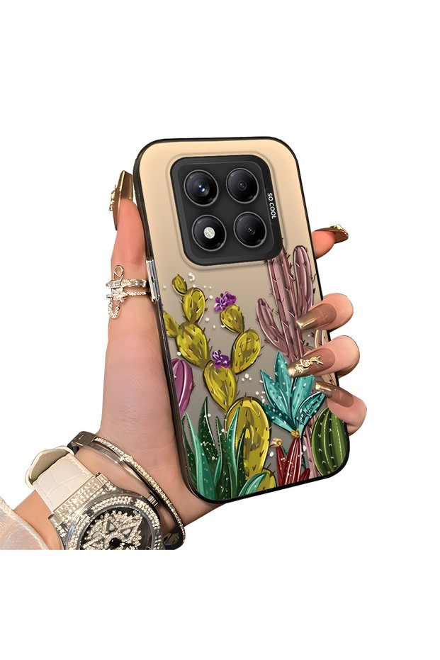 Phone Case for Xiaomi Redmi Note 14 Pro 4G/5G Compatible Acrylic Hard Back Panel with Silicone Edges Cactus Pattern