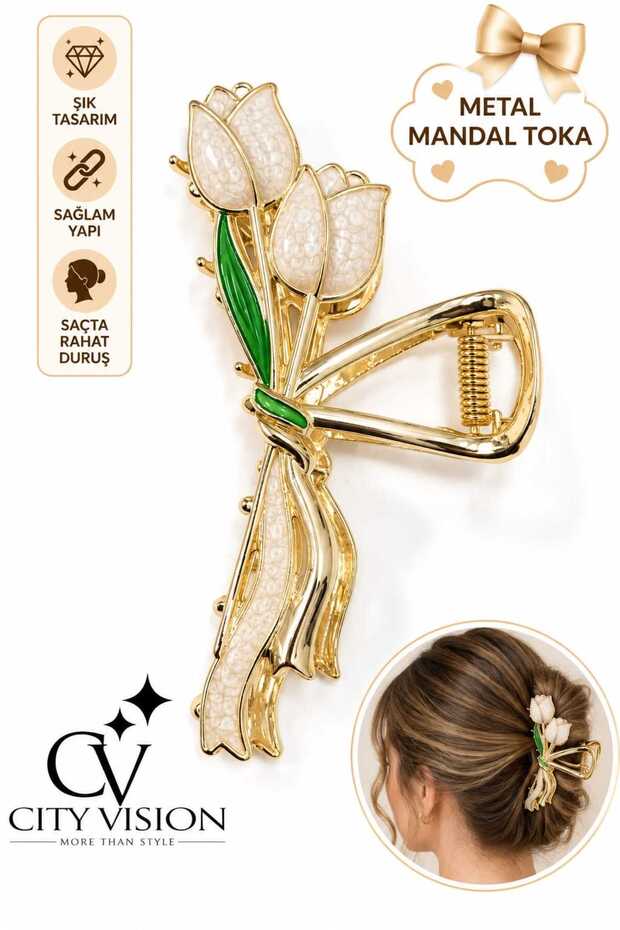 Lale Model Cream Color Metal Hair Clip - Large Size