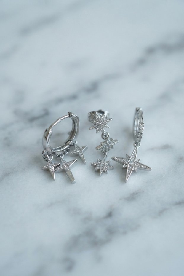 Polar Star Model Silver Color 3-Piece Earring Set