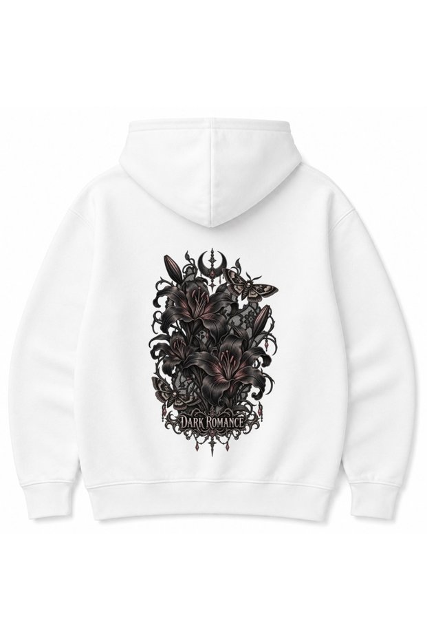 Dark Romance – Gothic Lily & Moth Floral Graphic Hoodie