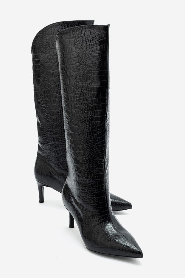 Merlyn Black Print Women's Heeled Boots