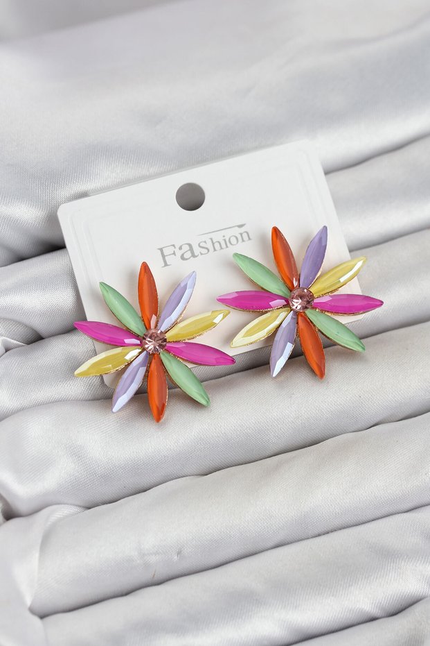 Mixed Color Crystal Stone Lotus Model Women's Earrings