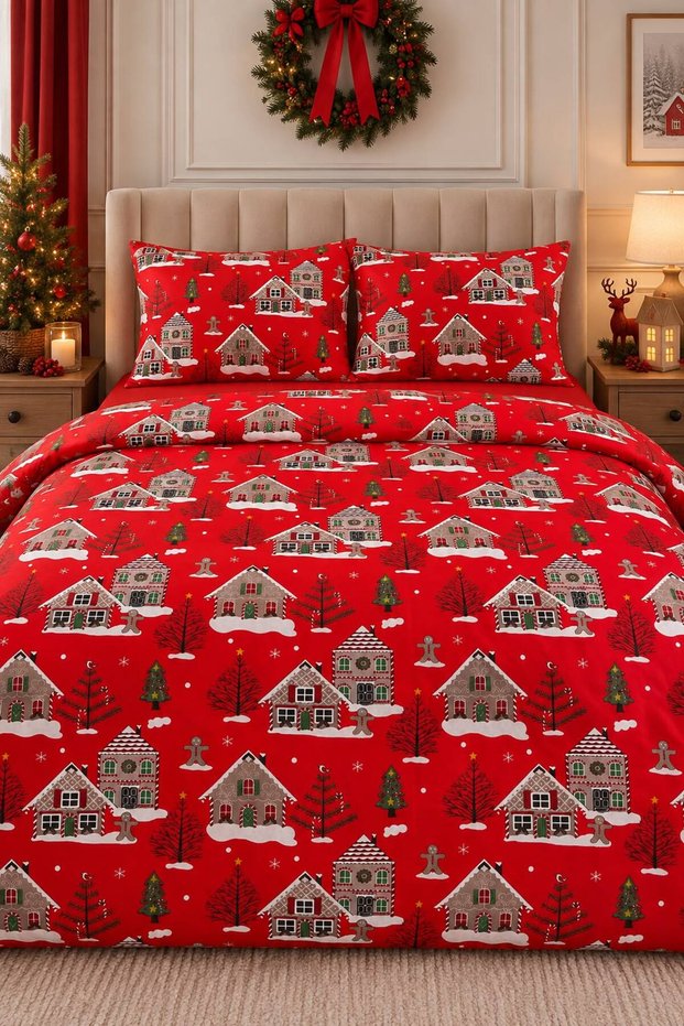 Mature Duvet Cover Set Double Size Santa Red