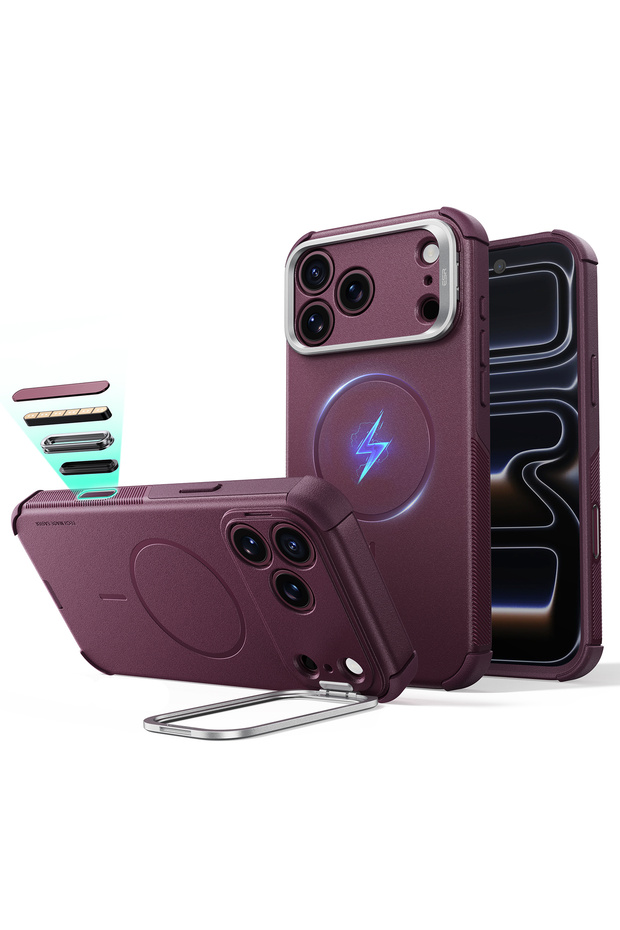 Apple iPhone 18 Pro/17 Pro Cyber Tough Cover with Magsafe Stand - Burgundy