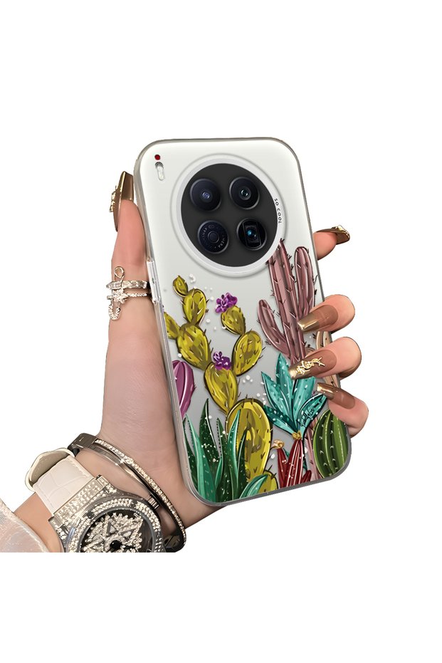 Tecno Camon 40 Premier Compatible Acrylic Hard Back Panel with Silicone Edges Cactus Pattern Phone Case