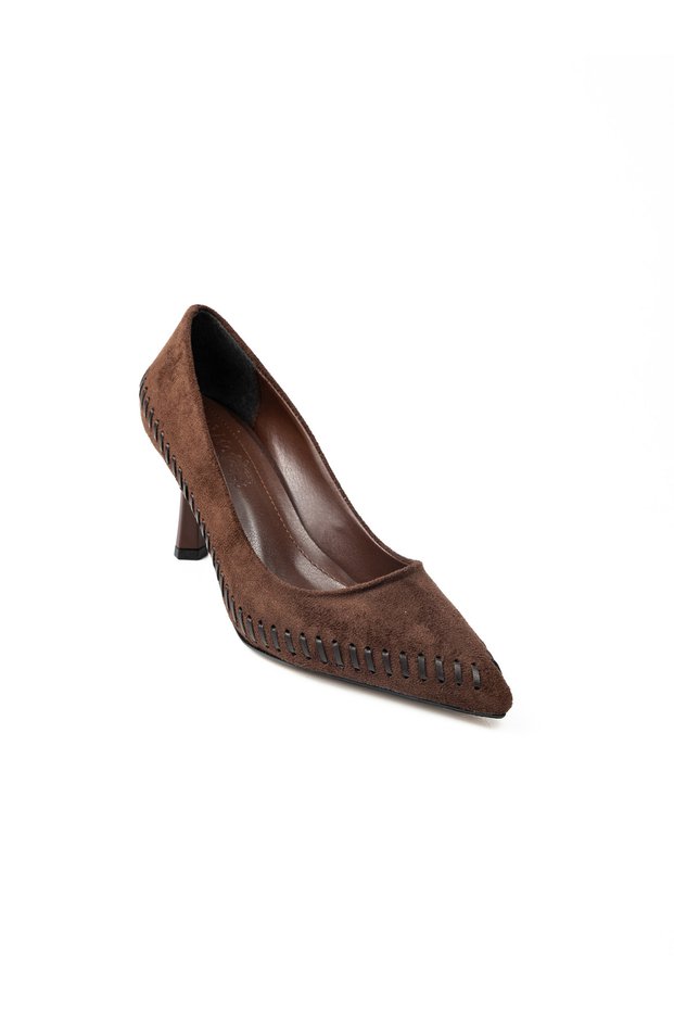 28 Brown Suede Heeled Evening Dress Women's Shoes