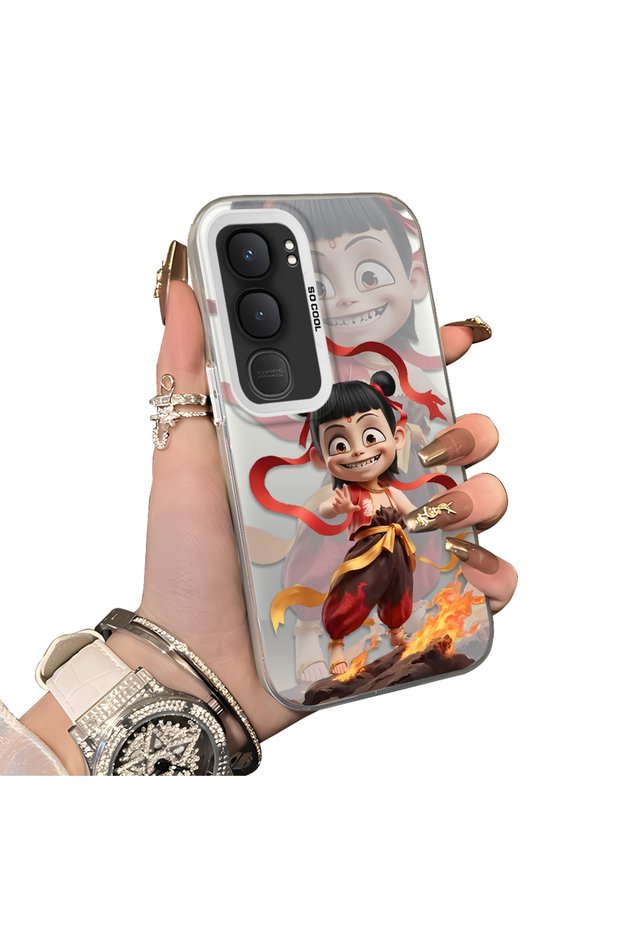 Vivo Y31/Y21D Compatible Acrylic Hard Back Panel with Silicone Edges Opaque Nezha Patterned Phone Case