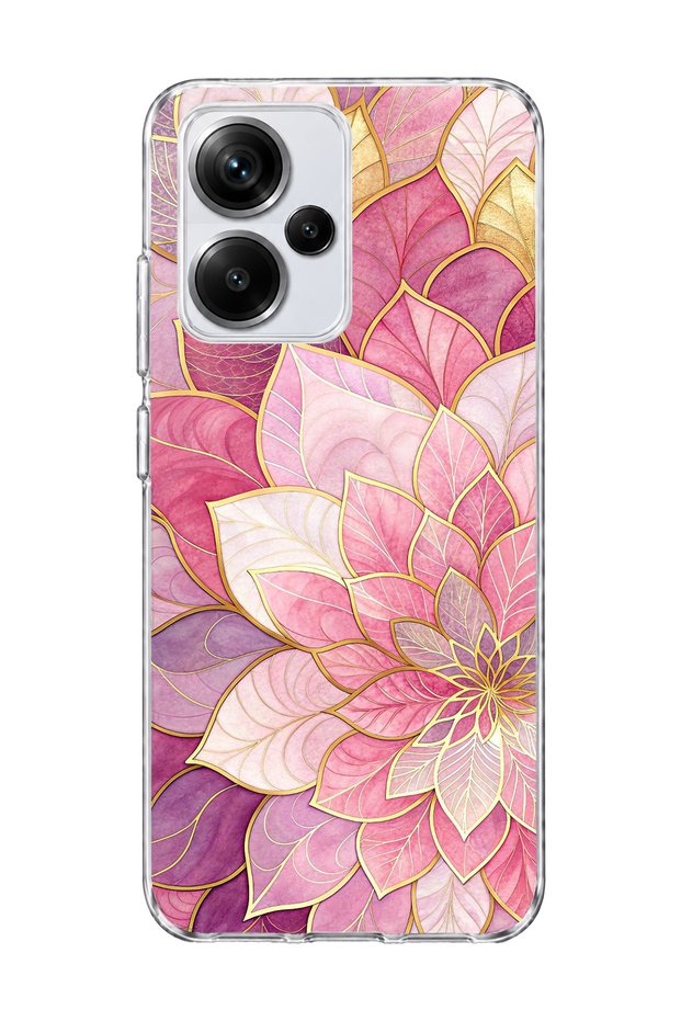 Redmi Note 13 Pro Plus 5g Compatible Pink Gold Water Lily Printed Transparent Phone Case