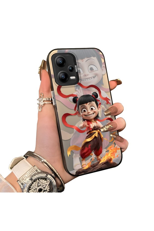 Xiaomi Redmi Note 12 5g Compatible Acrylic Hard Back Panel with Silicone Edges Opaque Nezha Patterned Phone Case