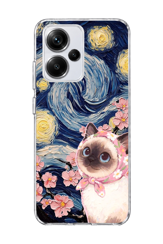 Redmi Note 13 Pro Plus 5g Compatible Starry Night Siamese Cat Printed Transparent Phone Case