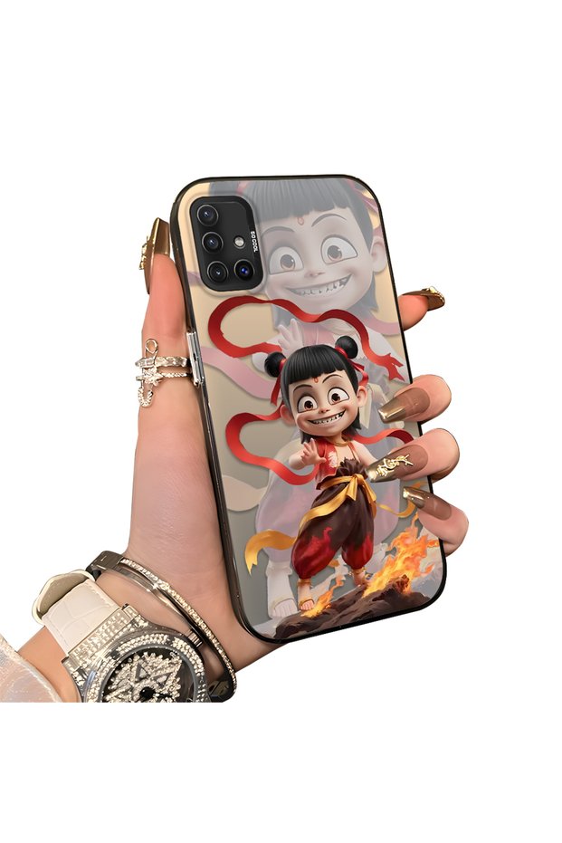 Samsung Galaxy A51 4g Compatible Acrylic Hard Back Panel with Silicone Edges Opaque Nezha Pattern Phone Case