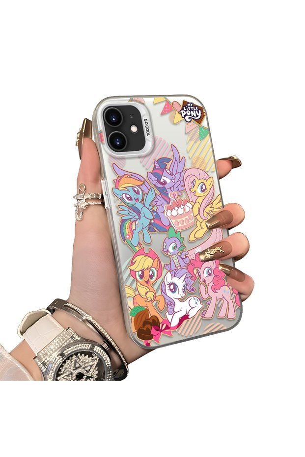 iPhone 11 Compatible Acrylic Hard Back Panel with Silicone Edges and Pony Pattern Phone Case