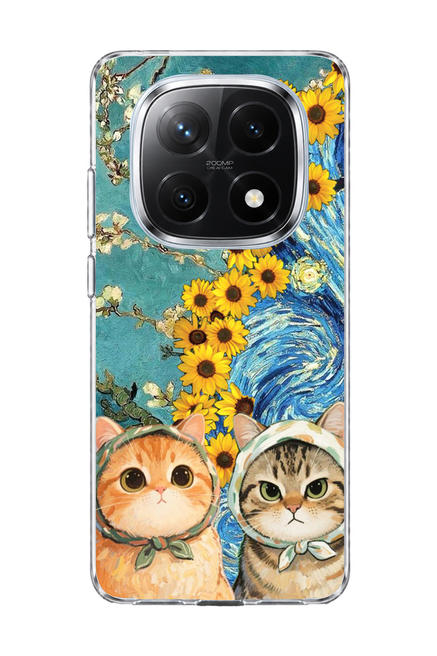 Redmi Note 14 Pro Plus 5g Compatible Starry Night Two Cats Printed Transparent Phone Case
