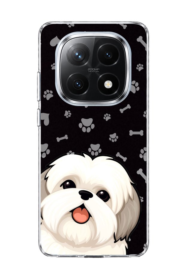 Redmi Note 14 Pro Plus 5g Compatible White Dog Black Paw Printed Transparent Phone Case