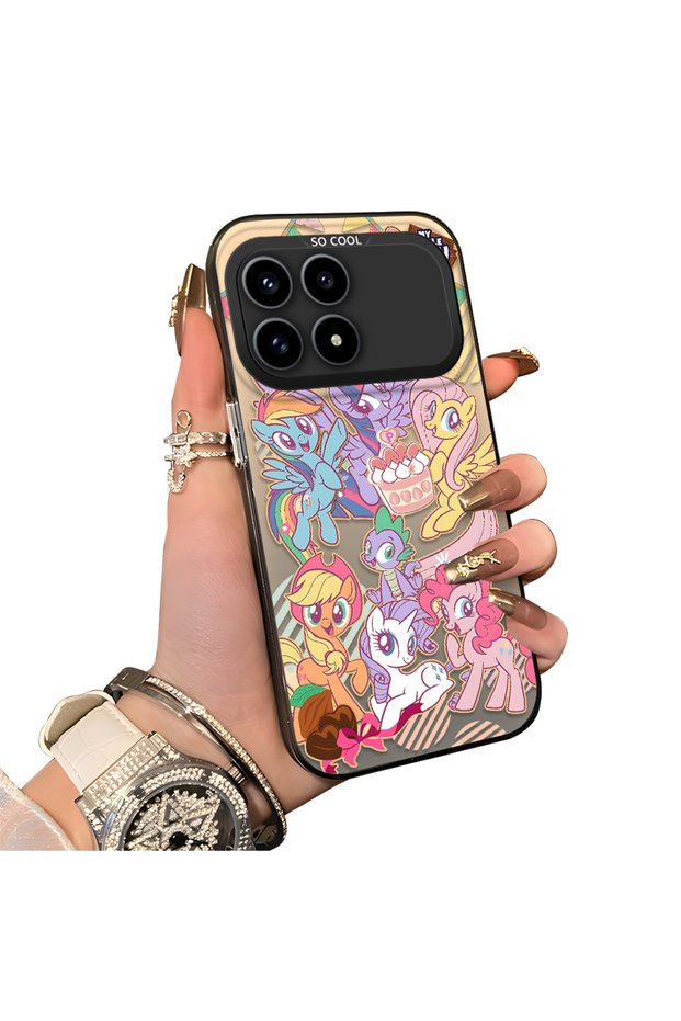 Xiaomi Redmi K90 5g Compatible Acrylic Hard Back Panel with Silicone Edges and Pony Pattern Phone Case